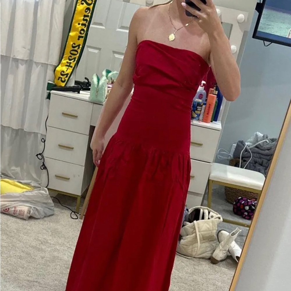 REVOLVE Red Strapless Maxi Gown for Prom